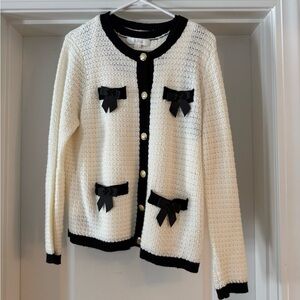 Lilly Pulitzer Black and Cream Cardigan with Bow Details